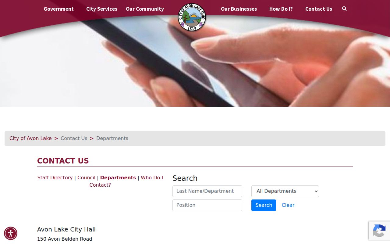 Avon Lake city directory reference to the current city staff directory