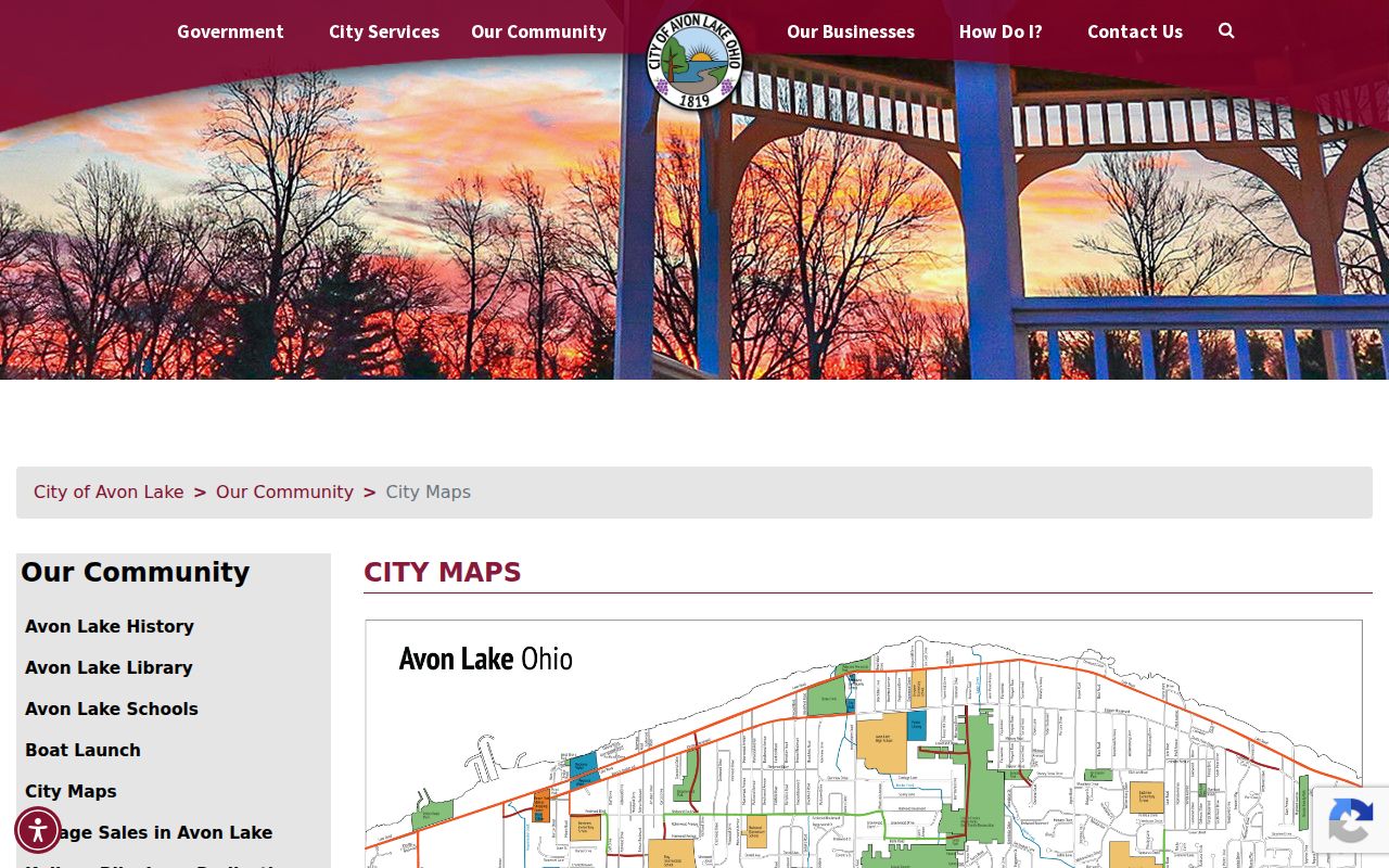 Avon Lake residents directory view of city maps and newer-street notice