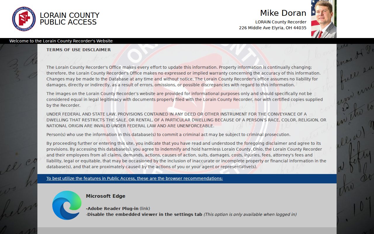 Avon Lake residents directory Recorder DTS public-access account screen