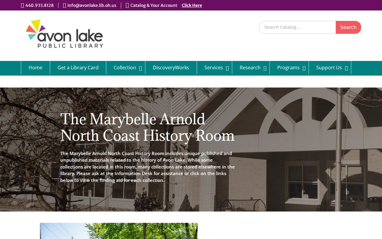 Avon Lake residents directory view of Public Library local-history resources