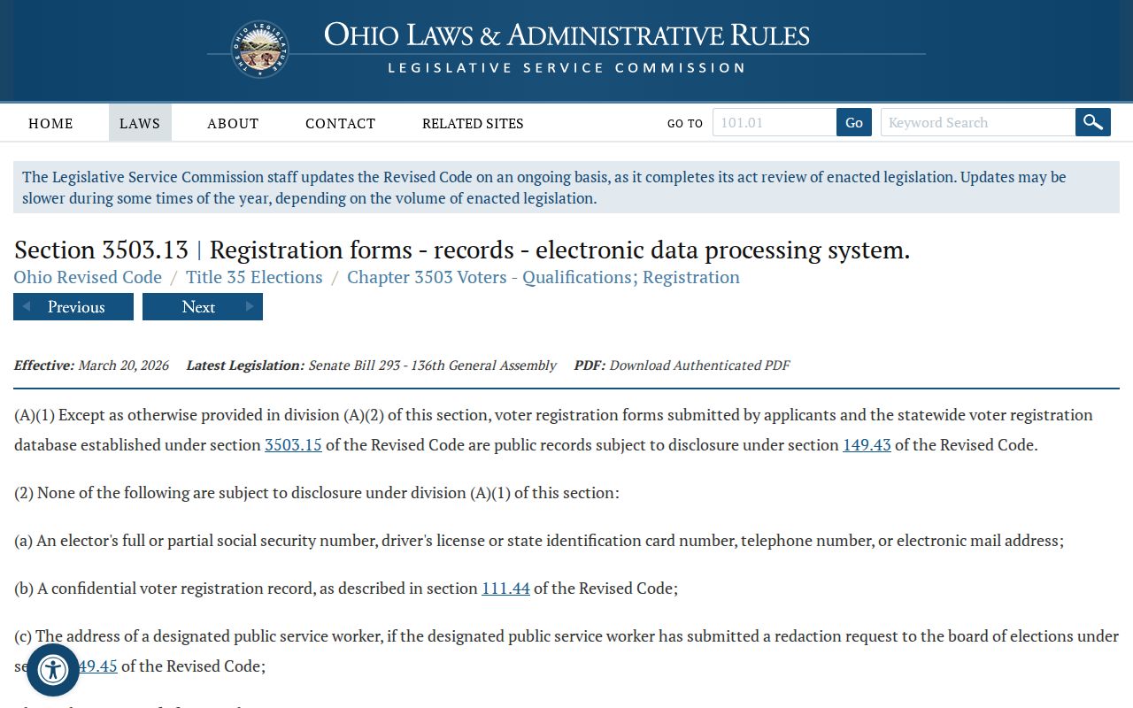 Avon Lake neighbors Ohio voter record privacy law