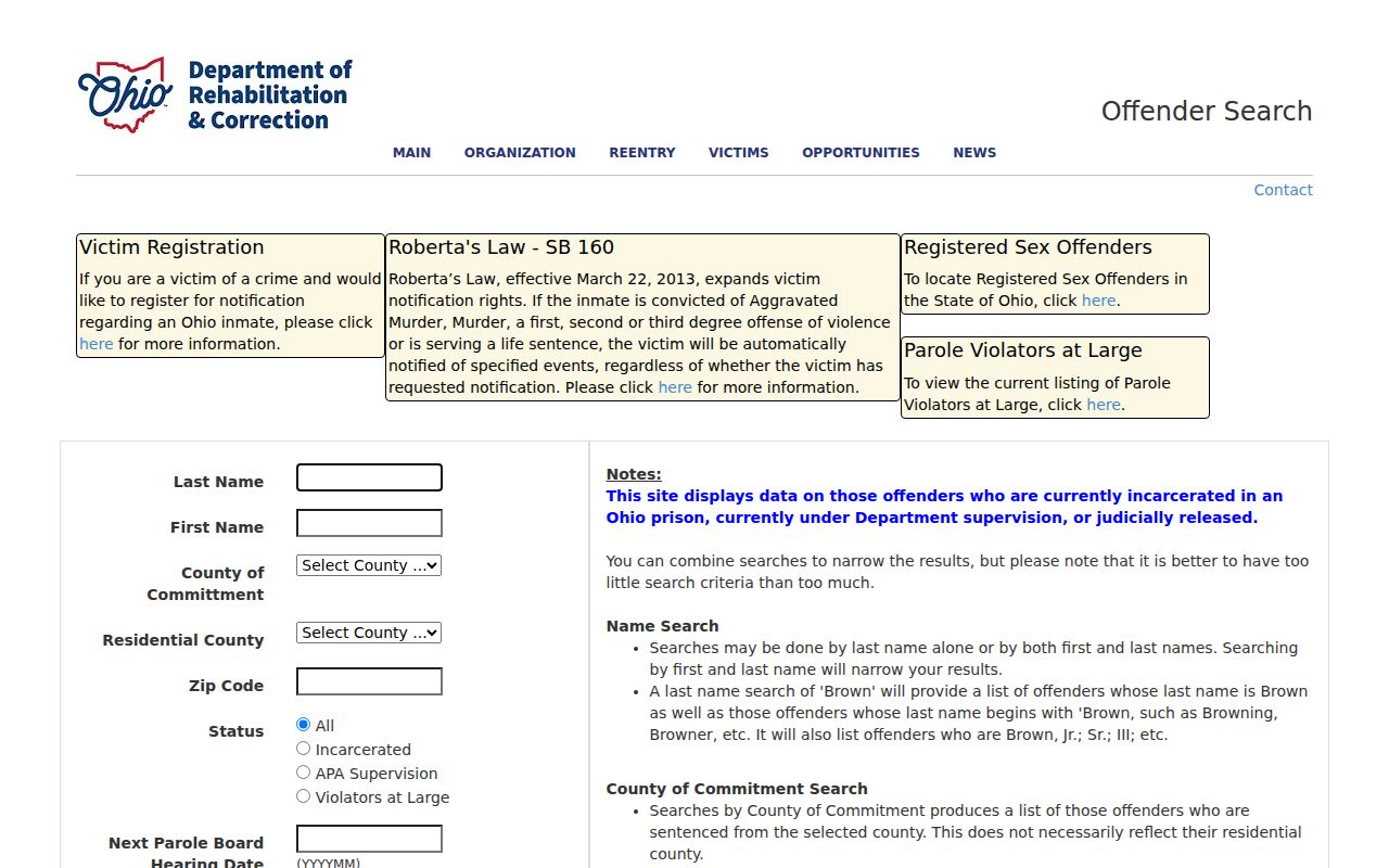 Avon Lake ZIP code directory reference to the Ohio DRC offender search ZIP field